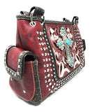Concealed Carry Rhinestone Flora Embroidery Agate Cross Handbag Purse in 6 Colors