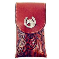 Texas West Men's Cowboy Medium Leather Horse Head Smartphone Holder Holster Cellphone Case in 2 Colors