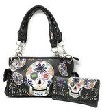 Texas West Women's Flora Candy Skull Concealed Carry Handbag and Matching wallet in Multi-color