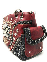 Texas West Rhinestone Embroidered Metal Skull Leather Womens Concealed Carry Handbag With Matching Wallet 6 colors