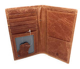 Western Men Brown Genuine Leather Ostrich CowFur Metal Emblem Tooled Long Wallet