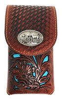 Texas West Western Cowboy Tooled Floral Leather Praying Cowboy Concho Belt Loop Medium Cellphone Holster Case