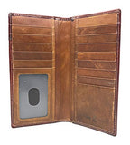 Western Genuine Leather Praying Cowboy Tooled Laser Cut Men's Long Bifold Wallet in 10 colors