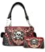 Texas West Rhinestone Embroidered Metal Skull Leather Womens Concealed Carry Handbag With Matching Wallet 6 colors