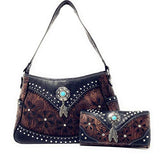 Western Tooled Leather Laser Cut Concealed Carry Feather Country Shoulder Handbag Wallet in 4 colors