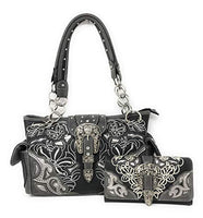 Premium Embroidered Rhinestone Buckle Concho Concealed Carry Handbag, Wallet Set in Multi-color