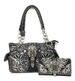Premium Embroidered Rhinestone Buckle Concho Concealed Carry Handbag, Wallet Set in Multi-color