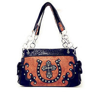 Premium Western Rhinestone Suede Leather Womens Handbag Purse With Cross In Multi Colors