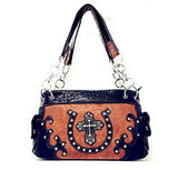 Premium Western Rhinestone Suede Leather Womens Handbag Purse With Cross In Multi Colors