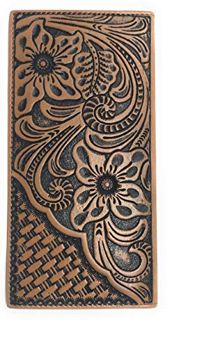 Premium Genuine Leather Floral Tooled Laser Cut Woven Men's Long Bifold Wallet in Multi-color (Woven Brown)