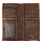 Western Men's Basketweave Genuine Leather Longhorn Long Cowhide Stud Bifold Wallet