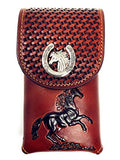 Western Cowboy Tooled Basketweave Leather Horse Concho Belt Loop Cellphone Holster Case in 2 Colors