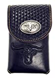 Western Cowboy Tooled Basketweave Leather Longhorn Concho Belt Loop Cellphone Holster Case in 2 Colors