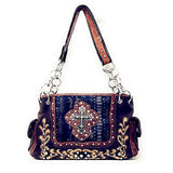 Premium Western Rhinestone Suede Leather Womens Handbag Purse With Cross In Multi Colors