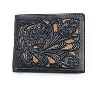 Western Genuine Tooled Leather Laser Cut Men's Bifold Short Wallet in 8 Colors