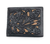 Western Genuine Tooled Leather Laser Cut Men's Bifold Short Wallet in 8 Colors