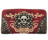 Texas West Rhinestone Embroidered Metal Skull Leather Womens Concealed Carry Handbag With Matching Wallet 6 colors