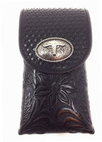 Texas West Men's Cowboy Medium Leather Longhorn Smartphone Holder Holster Cellphone Case in 2 Colors