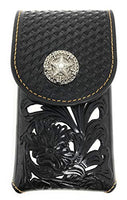 Texas West Western Cowboy Tooled Floral Leather Lone Star Concho Belt Loop Medium Cellphone Holster Case