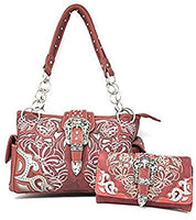 Premium Embroidered Rhinestone Buckle Concho Concealed Carry Handbag, Wallet Set in Multi-color