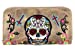 Western Sugar Skull Womens Embroidery Flora Cross Double Zipper Wallet