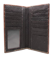 Western Genuine Leather Cowhide Cow fur Basketweave Star Men's Long Bifold Wallet in 3 colors (Brown)