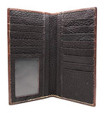 Western Genuine Leather Cowhide Cow fur Basketweave Star Men's Long Bifold Wallet in 3 colors (Brown)