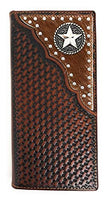 Western Men's Basketweave Genuine Leather Lone Star Long Cowhide Stud Bifold Wallet
