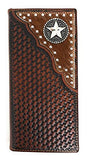 Western Men's Basketweave Genuine Leather Lone Star Long Cowhide Stud Bifold Wallet