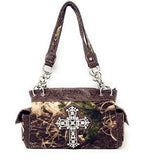 Premium Rhinestone Western Camouflage Cross Womens Shoulder Handbag Purse/Matching Wallet in 7 Colors