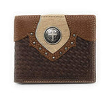 Western Genuine Leather Cowhide Cow Fur Cross Basketweave Mens Bifold Short Wallet in 2 colors