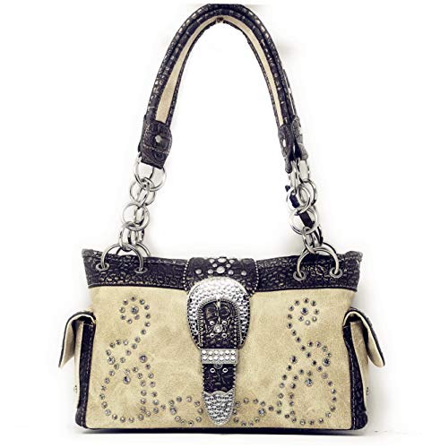 Premium Western Rhinestone Concealed Carry Buckle Floral Womens Shoulder Handbag Purse in Multi Color