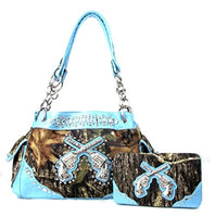 Western Handbag Camouflage Gun Pistol Pocket Camo Rhinestone Purse With Matching Wallet (COFFEE)