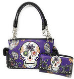 Texas West Women's Flora Candy Skull Concealed Carry Handbag and Matching wallet in Multi-color