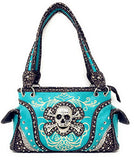 Texas West Rhinestone Embroidered Metal Skull Leather Womens Concealed Carry Handbag With Matching Wallet 6 colors