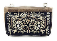 Western Rhinestone Flora Embroidery Laser Cut Wallet Cross Body Clutch Bag Purse