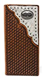 Western Genuine Leather Cowhide Cow fur Basketweave Longhorn Men's Long Bifold Wallet in 3 colors