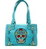 Western Sugar Skull Rhinestone Flora Embroider Concealed Carry Purse/Multi Color