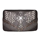 Western Women's Rhinestone Angel Wings Cross Clip Snap Wallet in 6 colors