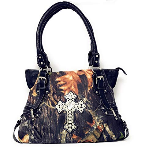 Rhinestone Camo Cross Women's Handbags with Matching Wallets in Beads Design 8604 (Handbag)