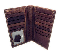 Premium Genuine Western Mens Embossed Basketweave Cowboy Long Wallet in Multi Emblem