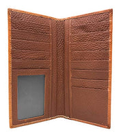 Western Genuine Leather Cowhide Cow fur Basketweave Horse Men's Long Bifold Wallet in 3 colors (Brown)