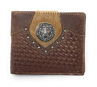 Western Genuine Leather Cowhide Cow Fur Star Basketweave Mens Bifold Short Wallet in 2 colors