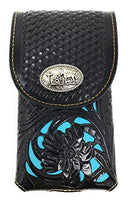 Texas West Western Cowboy Tooled Floral Leather Praying Cowboy Concho Belt Loop Extra Large Cellphone Holster Case