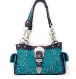 Premium Western Rhinestone Concealed Carry Buckle Floral Womens Shoulder Handbag Purse in Multi Color