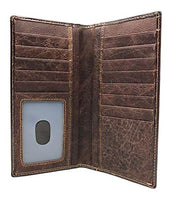 Western Genuine Leather Tooled Laser Cut Basketweave Men's Long Bifold Wallet in 8 colors