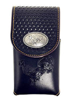 Texas West Western Cowboy Tooled Basketweave Leather Rooster Concho Belt Loop Cellphone Holster Case in 2 Colors