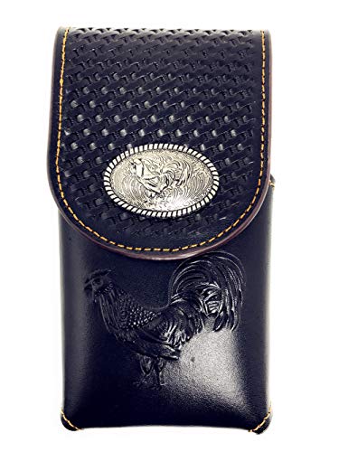 Texas West Western Cowboy Tooled Basketweave Leather Rooster Concho Belt Loop Cellphone Holster Case in 2 Colors