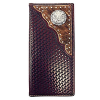 Premium Western Genuine Woven Leather Cow Fur Longhorn Mens Bifold Wallet In Multi Color