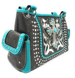 Laser Cut Premium Rhinestone Cross Western Embroidered Concealed Carry Handbag/Matching Wallet in 6 Color